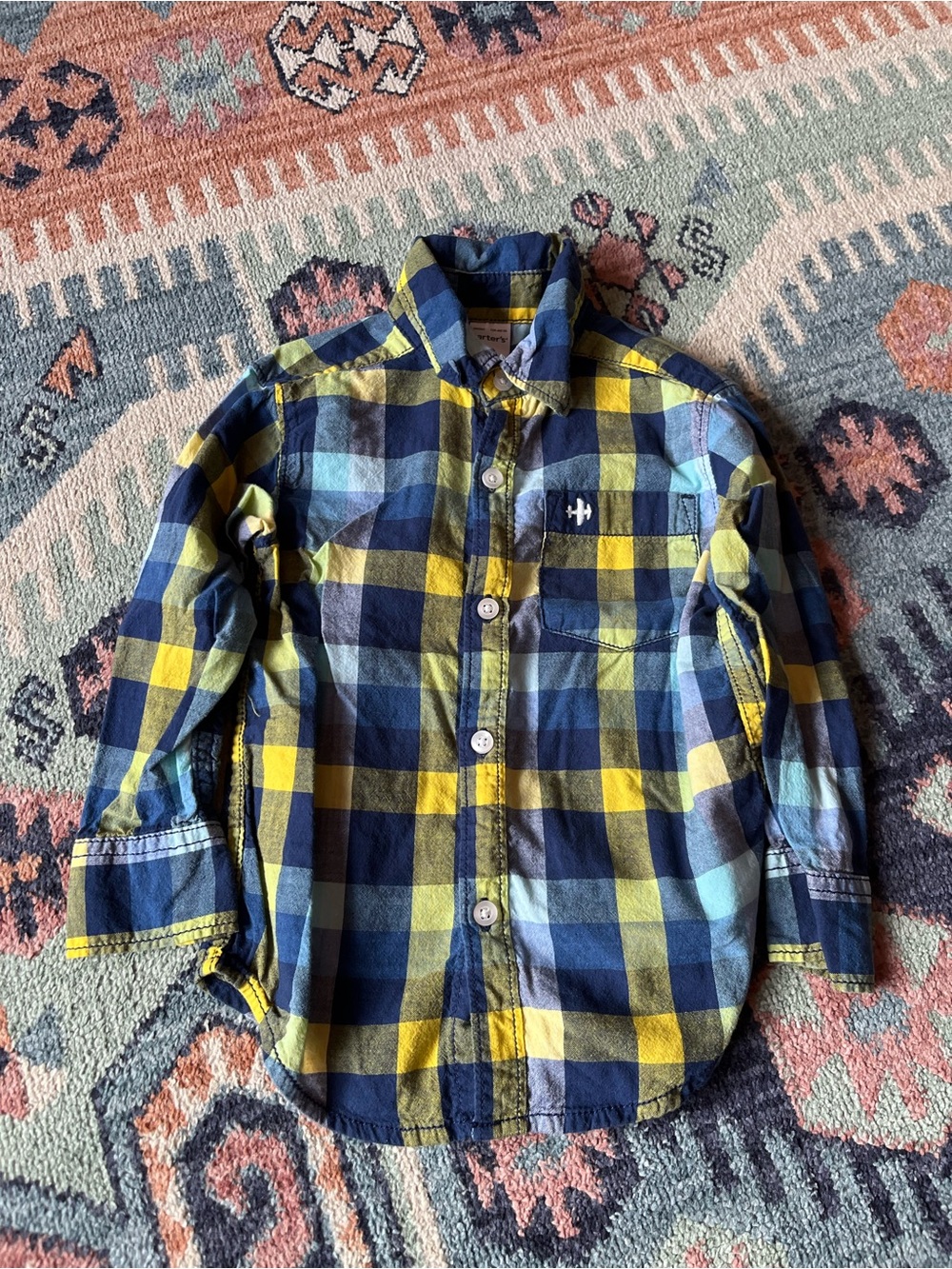Carter’s 2T Yellow & Navy Plaid Button-Up Shirt